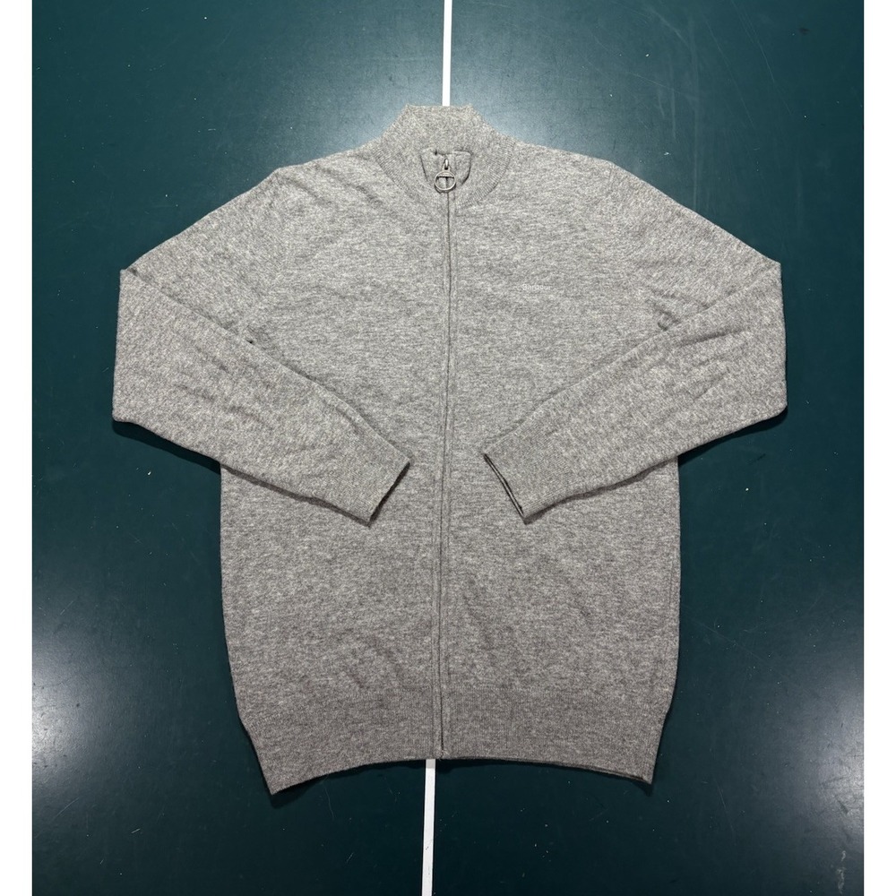 Barbour Sweater Jacket Mens Medium Grey Marl 100% Wool Full Zip Cardigan Heather